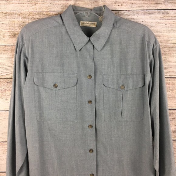 VTG Liz Claiborne Collection Blue Long Sleeve Blouse 90s - Picture 3 of 14